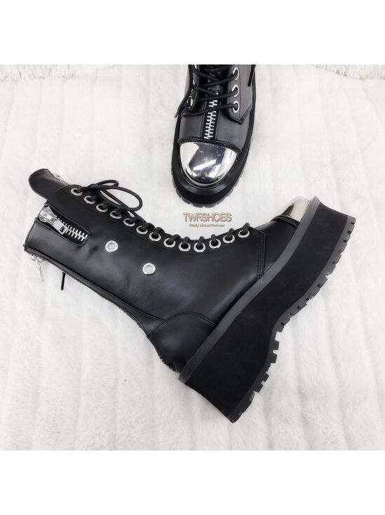 Demonia Shoes - Gravedigger Chrome Toe Cap Platform Goth Punk Boots